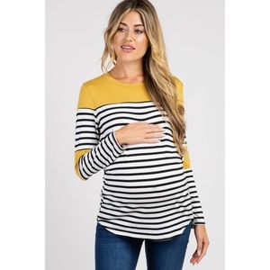PinkBlush Mustard Striped Colorblock Maternity Top